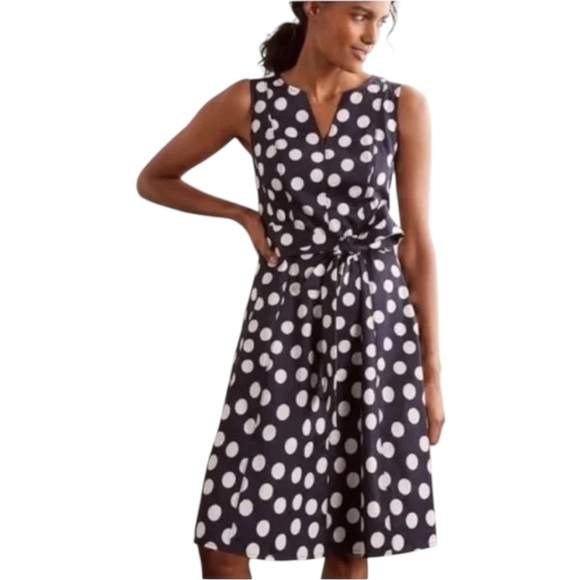 Boden Dress Women's 4 US Navy Polka Dot Belted A-Line Soft Cotton Pockets NWT - Picture 2 of 12
